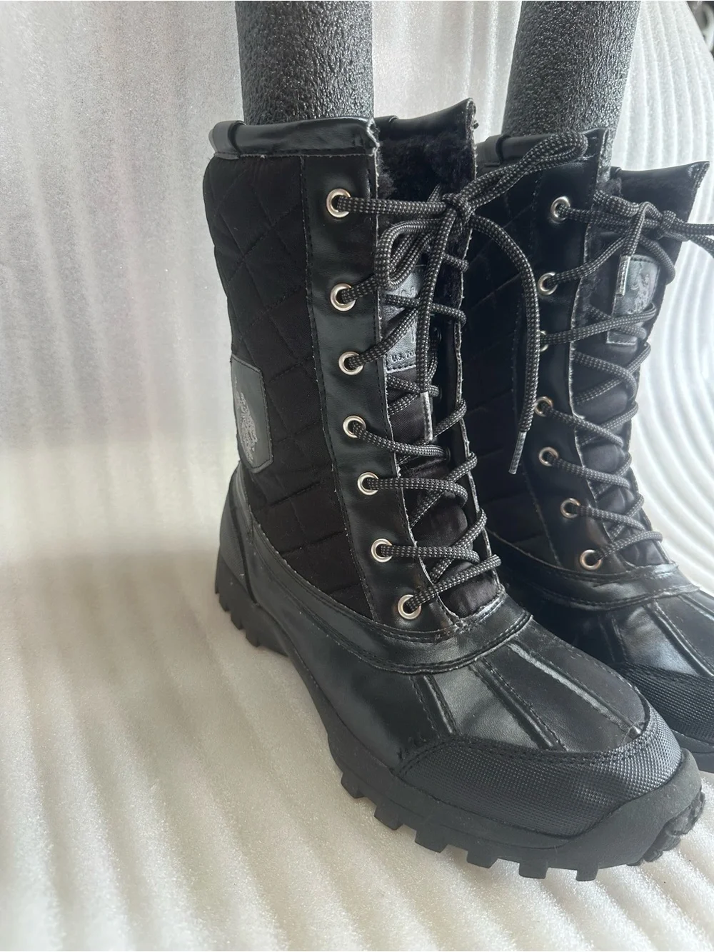 U.S. Polo Assn. Black Quilted Lace-Up Boots with Emblem